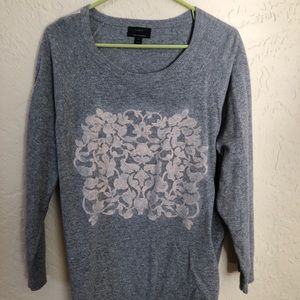 J Crew Gray Sweater with Pink Suede detailing